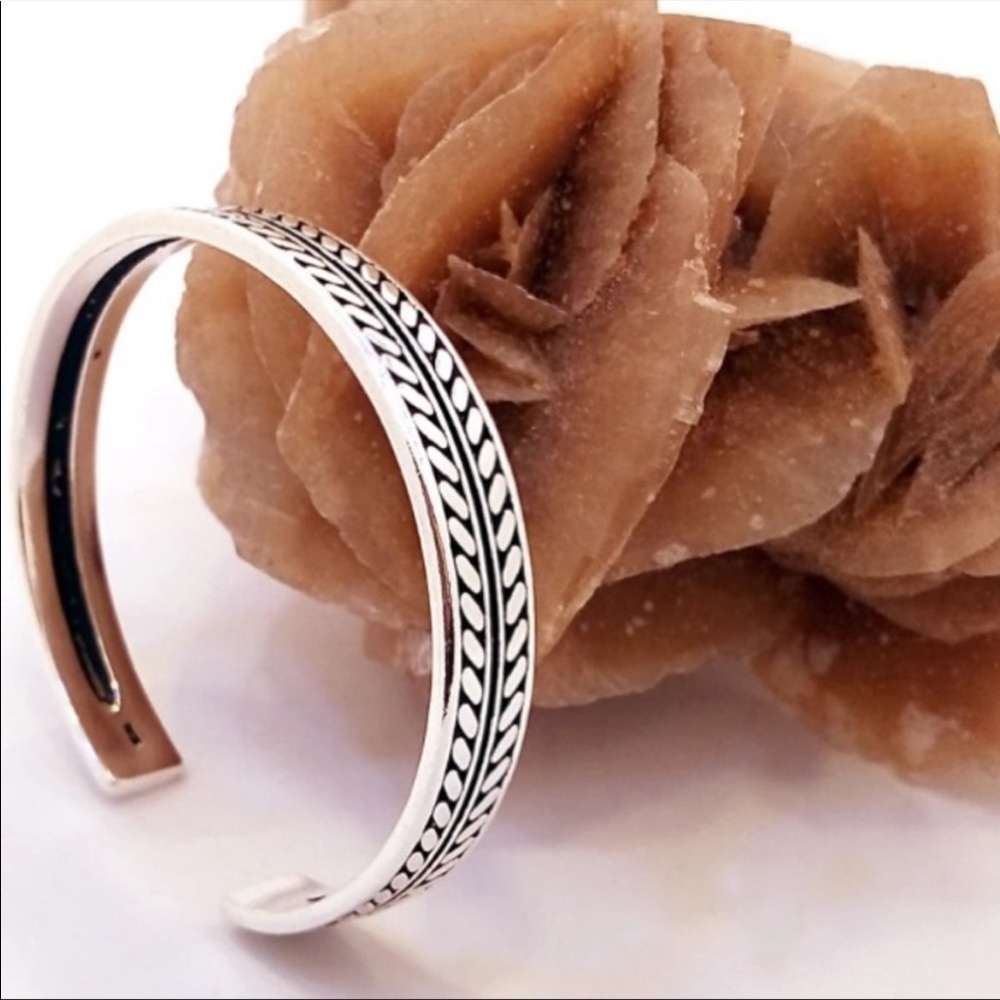 💎 Vintage Leaves 925 Sterling Silver Cuff Bracelet - Picture 6 of 10